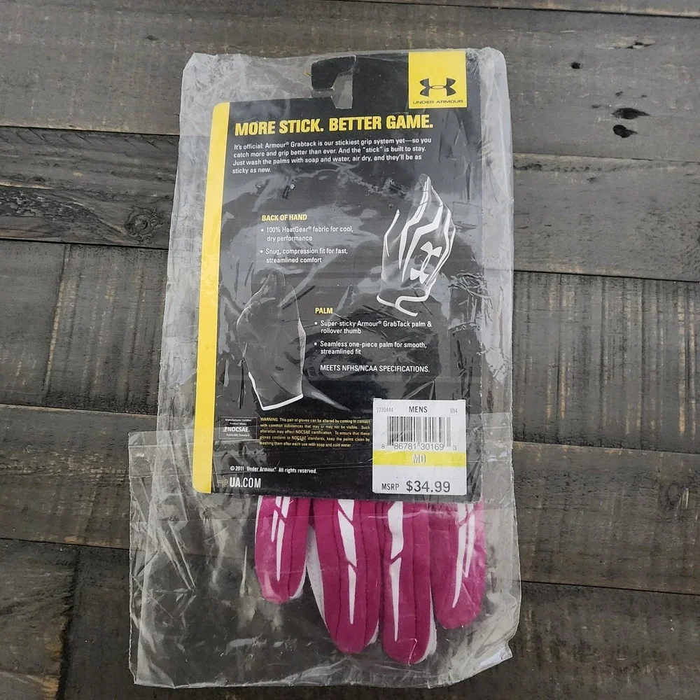 Under Armour UA F3 Football Gloves Mens M Pink Grabtack Palm Skill Player Sticky